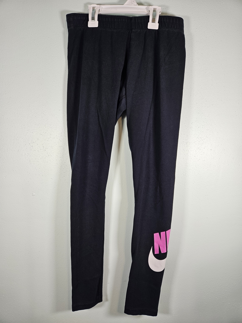 Nike Black Cropped Leggings with Pink and White Logo